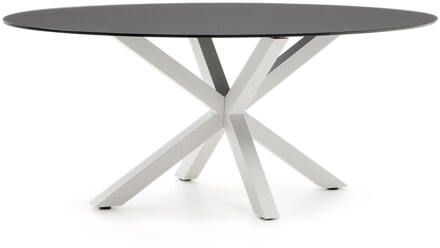 Kave Home Ovale Eettafel 'Argo' Glas, 200 x 100cm, kleur Zwart Wit - 200 x 100 cm