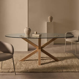 Kave Home Ovale Eettafel 'Argo' Glas en houtlook, 200 x 100cm, kleur Naturel - 200 x 100 cm