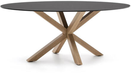 Kave Home Ovale Eettafel 'Argo' Glas en houtlook, 200 x 100cm, kleur Zwart Naturel - 200 x 100 cm