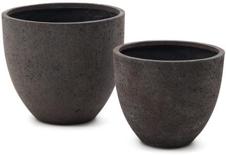 Kave Home Plantenpot 'Serili' Set van 2 stuks, kleur Donkergrijs Bruin