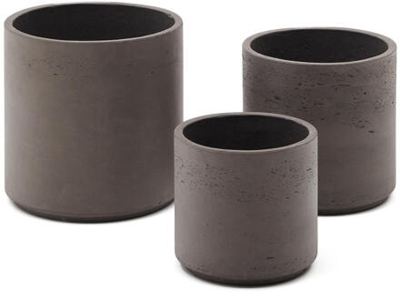 Kave Home Plantenpot 'Sintina' Set van 3 stuks, kleur Grijs Bruin
