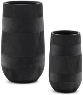 Kave Home Plantenpot 'Tival' Set van 2 stuks, kleur Zwart