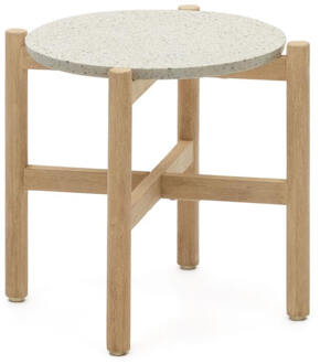 Kave Home Ronde Bijzettafel 'Pola' Eucalyptushout en Terrazzo, Ø45cm Wit - 45 cm