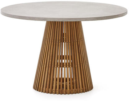 Kave Home Ronde Eettafel 'Alcaufar' Cement en Teakhout, 120cm, kleur Grijs - 120 cm