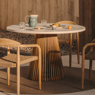 Kave Home Ronde Eettafel 'Alcaufar' Cement en Teakhout, 120cm, kleur Wit - 120 cm