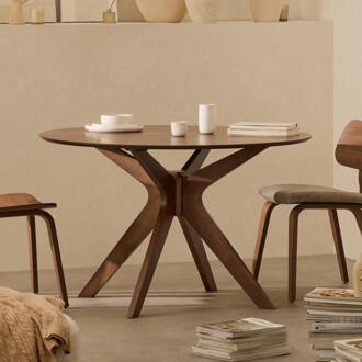 Kave Home Ronde Eettafel 'Naanim' Walnoot en rubberhout, 120cm - 120 cm