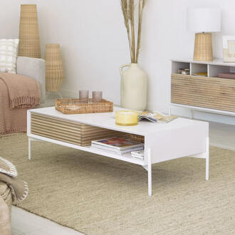 Kave Home Salontafel Marielle van essenhout met witte lak 124 x 70