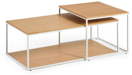Kave Home Salontafel 'Yoana' Eikenhout, Set van 2 stuks, kleur Wit Naturel/Wit