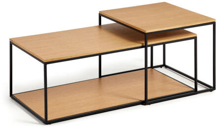 Kave Home Salontafel 'Yoana' Eikenhout, Set van 2 stuks, kleur Zwart Naturel/Zwart