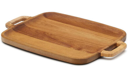 Kave Home Serveerplank 'Sardis' Acaciahout en rotan, 50 x 35cm Naturel