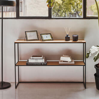 Kave Home Sidetable 'Yoana' Eiken en metaal, 120cm, kleur Naturel/Zwart - 120 cm