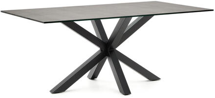 Kave Home Tafel Arya - L180 X B100 X H75 Cm - Zwart - Tafelblad Donkerbruin Keramiek