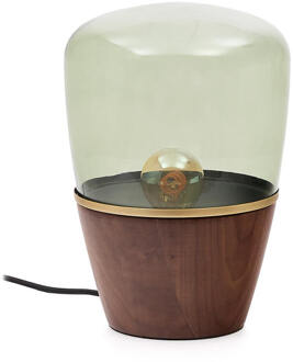 Kave Home Tafellamp 'Silex' Notenhout en glas, 30cm Groen