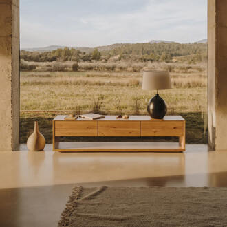 Kave Home TV-meubel Alguema 3 laden in eiken fineer met natuurlijke Bruin