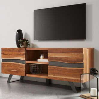 Kave Home Uxia massief acacia houten TV-meubel met 2 deuren en zwart Bruin, Zwart