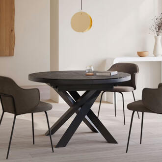 Kave Home Vashti uitschuifbare tafel Ø 120 (160) cm porselein Grijs, Zwart