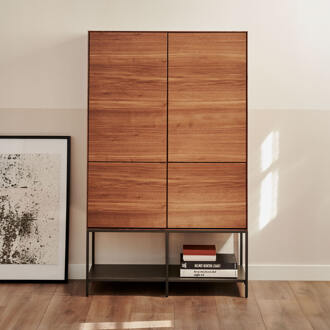 Kave Home Vedrana 4-deurs hoge buffetkast in walnootfineer met