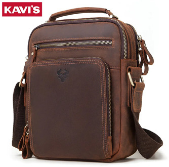 KAVIS 100% Crazy Horse Genuine Leather handbag Men for Briefcase Male Crossbody Bags handles Tote and Purses Shoulder Bolsas