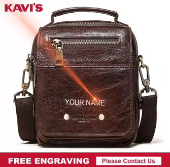 KAVIS 2020 Genuine Leather Mens Bag Fashion Shoulder Messenger Bags Travel Crossbody Small Flap Bag Boys Handbag Name Engraving