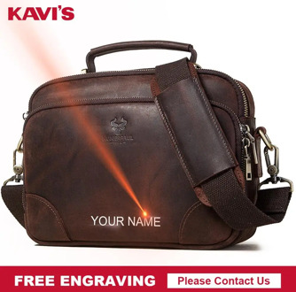 KAVIS 2020 Vintage Men's Genuine Leather Messenger Male Bag Men Business Travel Bag Fashion Style Shoulder Bags Free Engraving