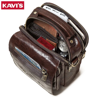 KAVIS Brand Designer Cow Leather Men Bag Male Shoulder Messenger Bags Handbag Small Flap Simple Fashion Mens Crossbody Bag Boys