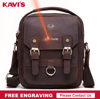 KAVIS Cowhide Genuine Leather Messenger Bags Men Handbag for ipad Bolsas Travel Brand Design Crossbody Shoulder Bag Your Name