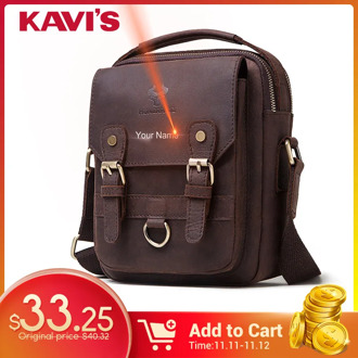 KAVIS Cowhide Genuine Leather Messenger Bags Men Handbag for ipad Bolsas Travel Brand Design Crossbody Shoulder Bag Your Name