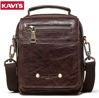 KAVIS Genuine Cow Leather Mens Bag Quality Shoulder Messenger Bags Travel Crossbody Small Flap Bag Simple Fashion Handbag New
