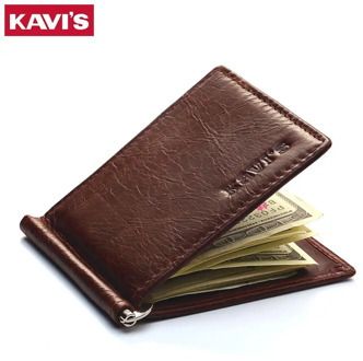 KAVIS Slim Brand Men Women Genuine Leather Bifold Male Purse Billfold Wallet Money Clip Female Clamp for Money Case