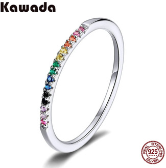Kawada Fashion 925 Sterling Silver Hot Sale Rainbow Rings for women Wedding Promise AAA Cubic Zircon S925 Fine Jewelry Gifts