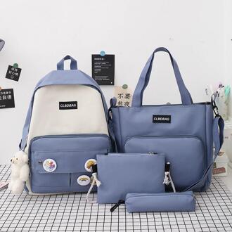 Kawaii 4 Delige Set Schooltassen Voor Tienermeisjes Canvas Reizen Bagpack Vrouwen Bookbags Student Schooltas Rugzak Mochila blauw