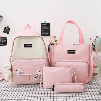 Kawaii 4 Delige Set Schooltassen Voor Tienermeisjes Canvas Reizen Bagpack Vrouwen Bookbags Student Schooltas Rugzak Mochila roze