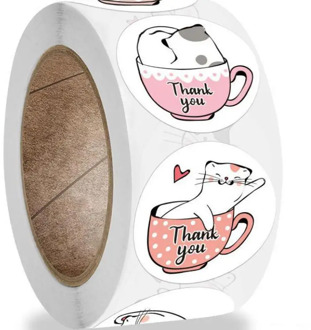 Kawaii Cat Thank You Stickers 500pcs Round Cartoon Animal Adhesive seal Labels for Greeting Cards Gift Decoration Stationery