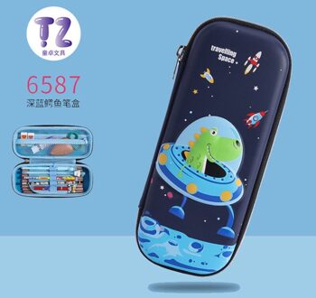 Kawaii Grote Capaciteit Eva School Cartoon Potlood Gevallen Creatieve Leuke Student Pen Zak Doos Pouch Kantoorbenodigdheden Briefpapier blauw-krokodil