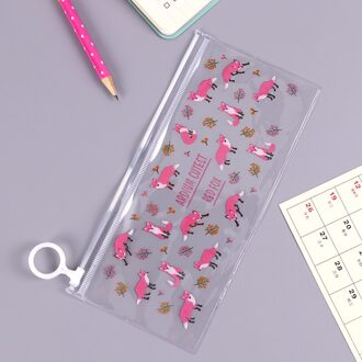 Kawaii Kleine Bloemen Dieren Etui Leuke Transparante PVC Potlood Tas Voor Meisjes Kids Kinderen School Leveranties Briefpapier Fox