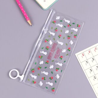 Kawaii Kleine Bloemen Dieren Etui Leuke Transparante PVC Potlood Tas Voor Meisjes Kids Kinderen School Leveranties Briefpapier konijn