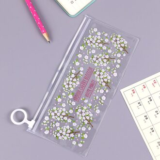 Kawaii Kleine Bloemen Dieren Etui Leuke Transparante PVC Potlood Tas Voor Meisjes Kids Kinderen School Leveranties Briefpapier wit flowers