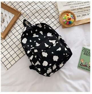 Kawaii Koe Print Vrouwen Rugzak Schooltassen Voor College Tiener Meisjes Canvas Leuke Rugzak Kids Mochilas Plecak Demaski zwart