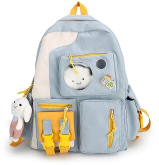 Kawaii Nylon Vrouwen Rugzak Mode Waterdichte Rugzak Voor Tienermeisjes Schooltas Leuke Student Boekentas Reizen Mochila blauw / met pendant