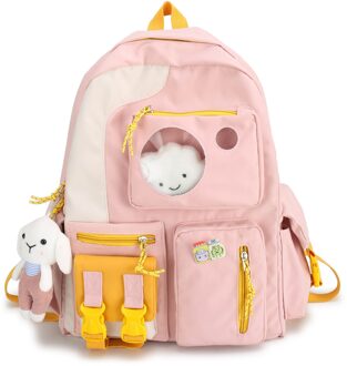 Kawaii Nylon Vrouwen Rugzak Mode Waterdichte Rugzak Voor Tienermeisjes Schooltas Leuke Student Boekentas Reizen Mochila roze / nee pendant