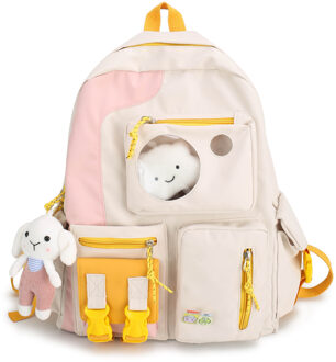 Kawaii Nylon Vrouwen Rugzak Mode Waterdichte Rugzak Voor Tienermeisjes Schooltas Leuke Student Boekentas Reizen Mochila wit / met pendant