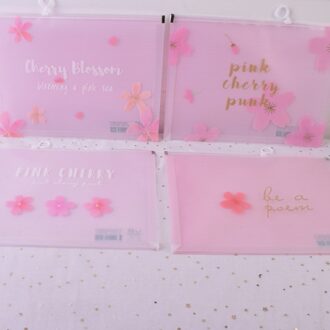 Kawaii Roze Bloemen A4 Bestand Zak Waterdichte Map Tas Voor Kinderen Rits Document Pouch Office School Supplies Filing Producten