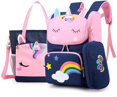 Kawaii Rugzak 3D Cartoon Primaire Schooltassen Voor Meisjes Schattige Waterdichte Kids Bag School Student Meisje 1-4 Kinderen rugzak 3stk marine