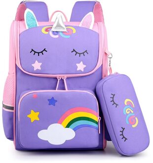 Kawaii Rugzak 3D Cartoon Primaire Schooltassen Voor Meisjes Schattige Waterdichte Kids Bag School Student Meisje 1-4 Kinderen rugzak paars