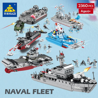 KAZI 2360pcs Naval Armada Aircraft Carrier Building Blocks Kit Naval Fleet Destroyer Model Building Block for Children Kids Gift