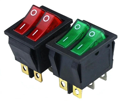 KCD2 Double Boat Rocker Switch 6 Pin On-Off With Green Red Light 20A 125VAC