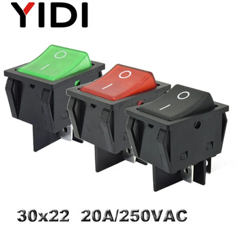 KCD4-201 30x22 30A 250VAC Heavy Duty KCD4 Rocker Switch 20A 250VAC DPST ON OFF latching 12V 220V Red Green Blue LED Illuminated