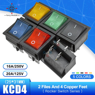 KCD4 25*31mm 2 Positions 4Pins Feets Rocker Switch Power Touch On/off Switch Ship Type with light 16A 250V 30A 125V