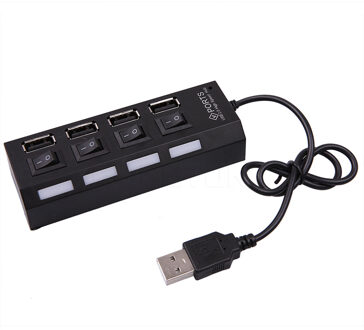 Kebidu 4/7 Port USB HUB Usb 2.0 Hub Multi Usb Splitter Met Aan/uit Schakelaar 480 Mbps voor MacBook PC Notebook Laptop Voor Windows 4 Ports in zwart