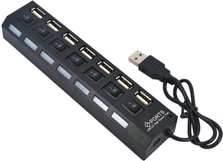 Kebidu 4/7 Port USB HUB Usb 2.0 Hub Multi Usb Splitter Met Aan/uit Schakelaar 480 Mbps voor MacBook PC Notebook Laptop Voor Windows 7 Ports in zwart